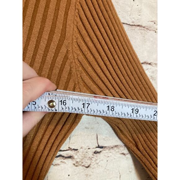 Chicwish Front Pleats Splicing Dress Womens Large Copper & Cream Pleated Layered - Picture 9 of 14